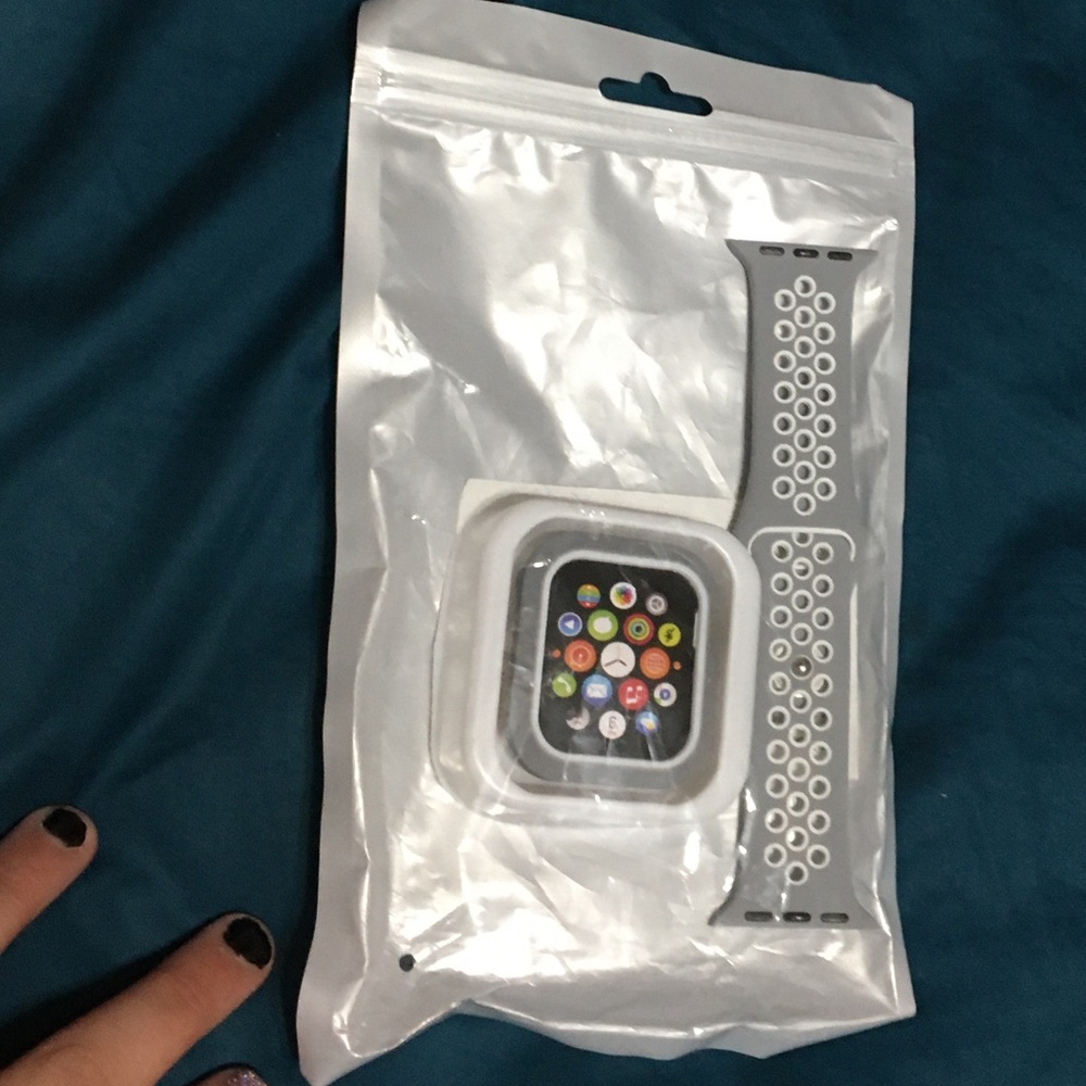 Gray Apple Watch band and cover